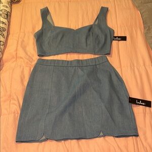 Lulu's Blue Mini Pencil Skirt Set for Casual Work